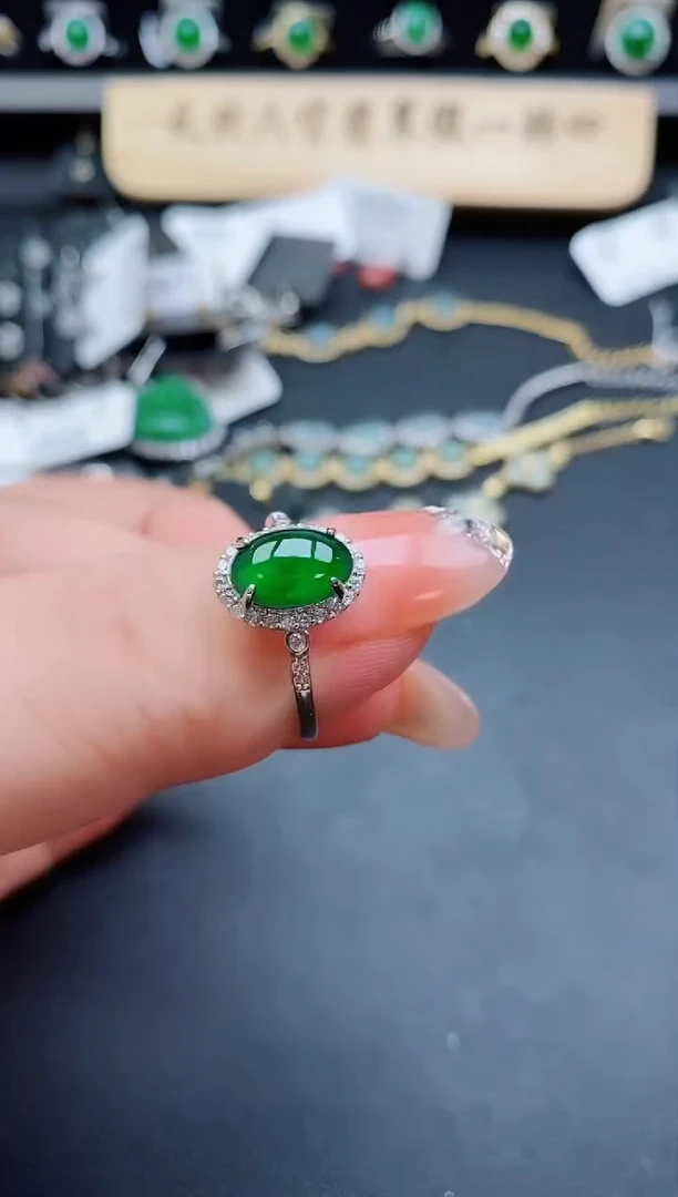 银S925镶嵌戒指翡翠1