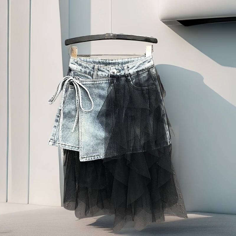拼接高腰百褶短裙裤减龄辣妹时尚薄款设计感网纱裙不规则半身裙女