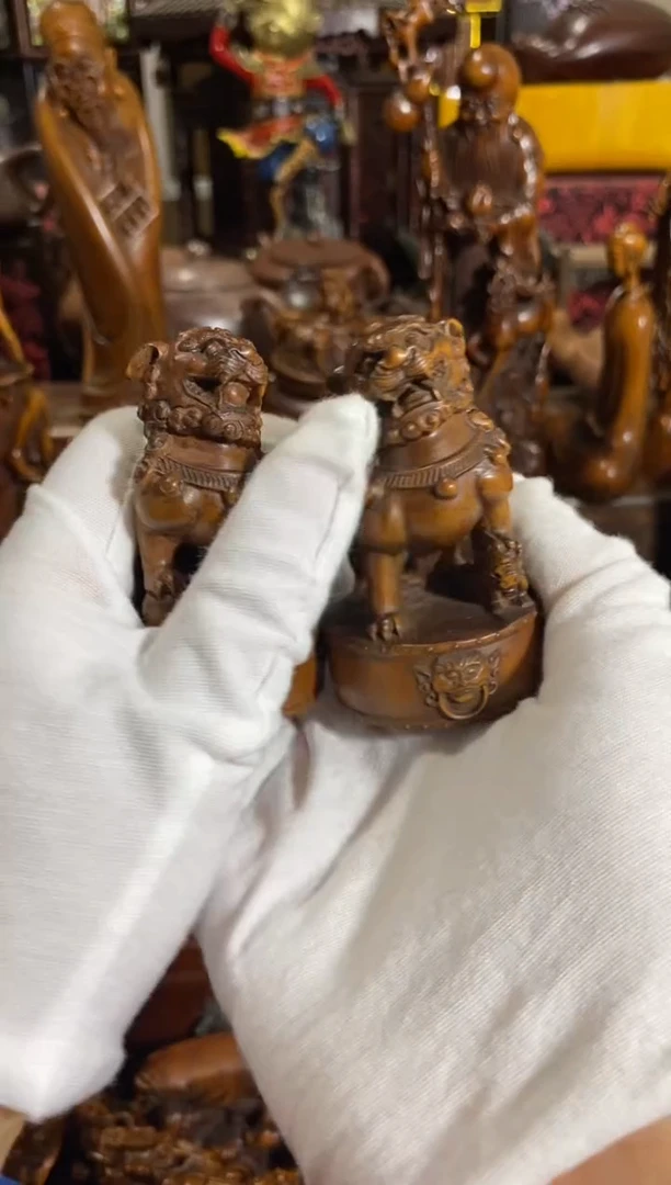 木小叶黄杨摆件狮子一对