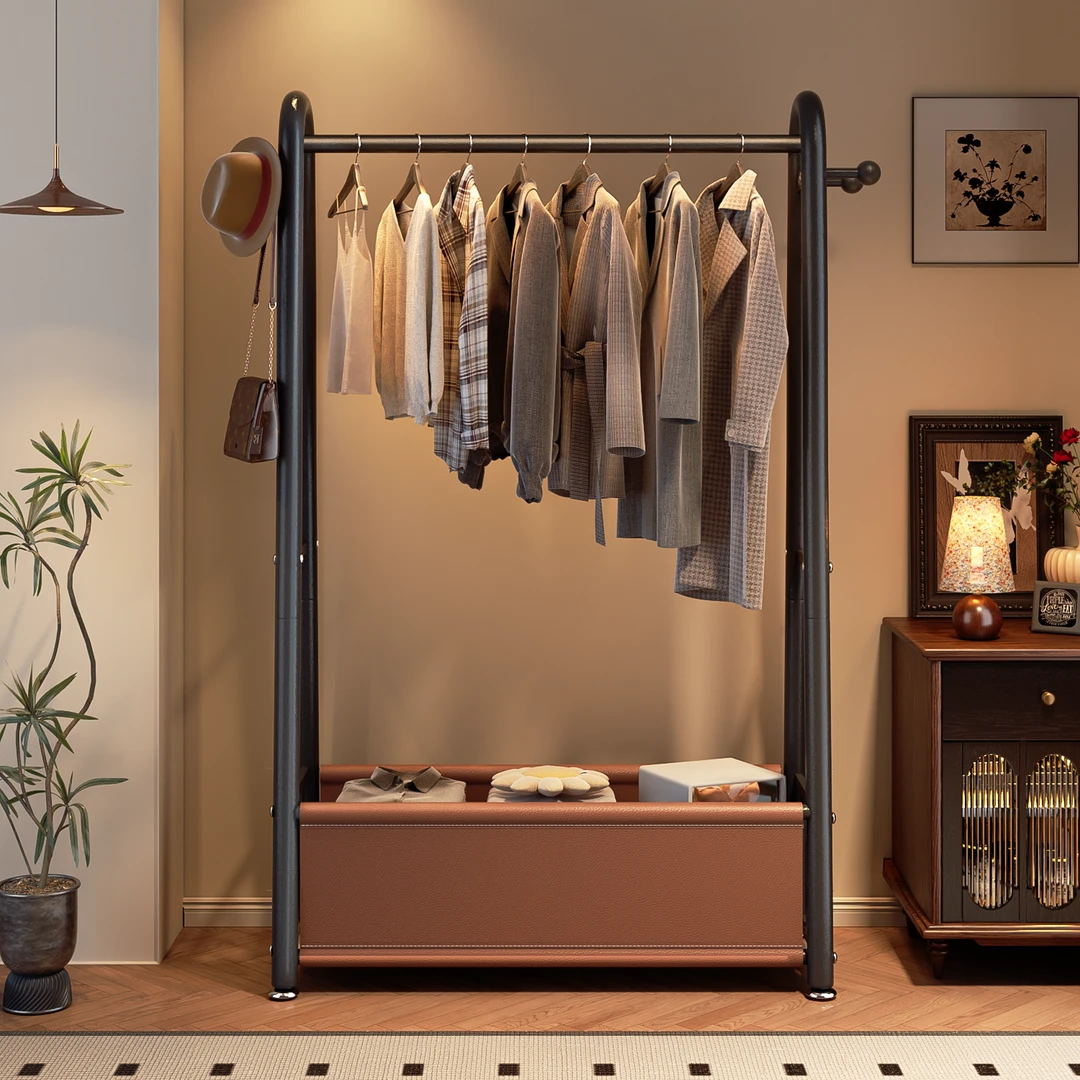 房间落地挂衣架家用卧室可移动衣服收纳架中古晾衣架多功能衣帽架