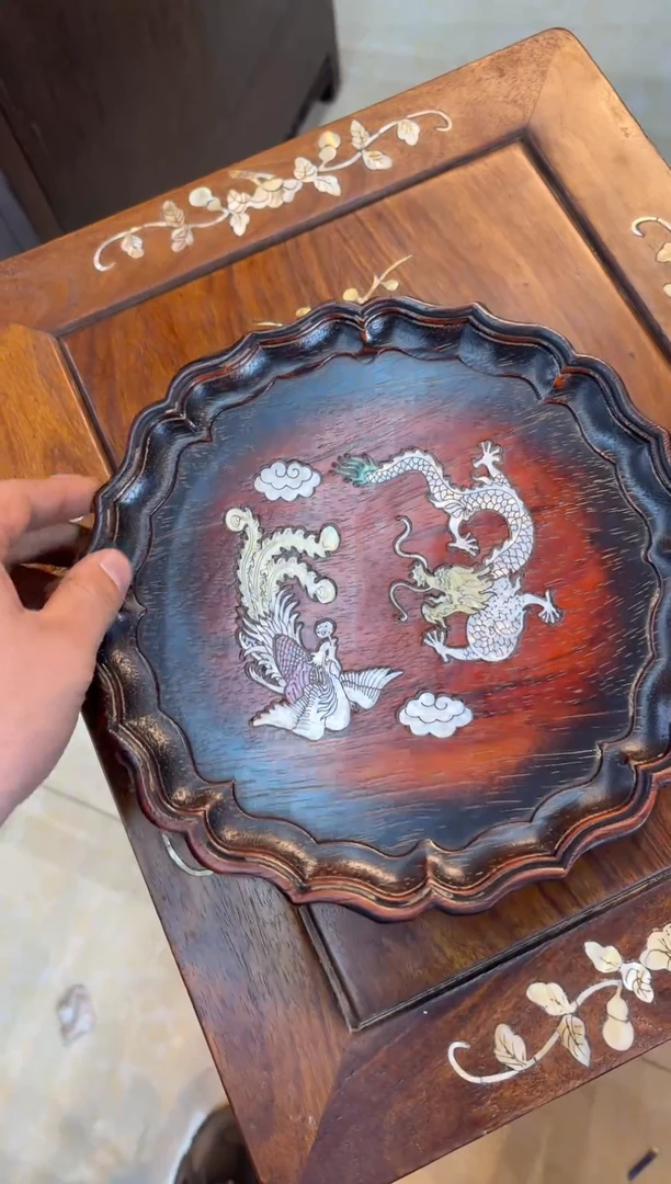 小叶紫檀圆茶盘木木