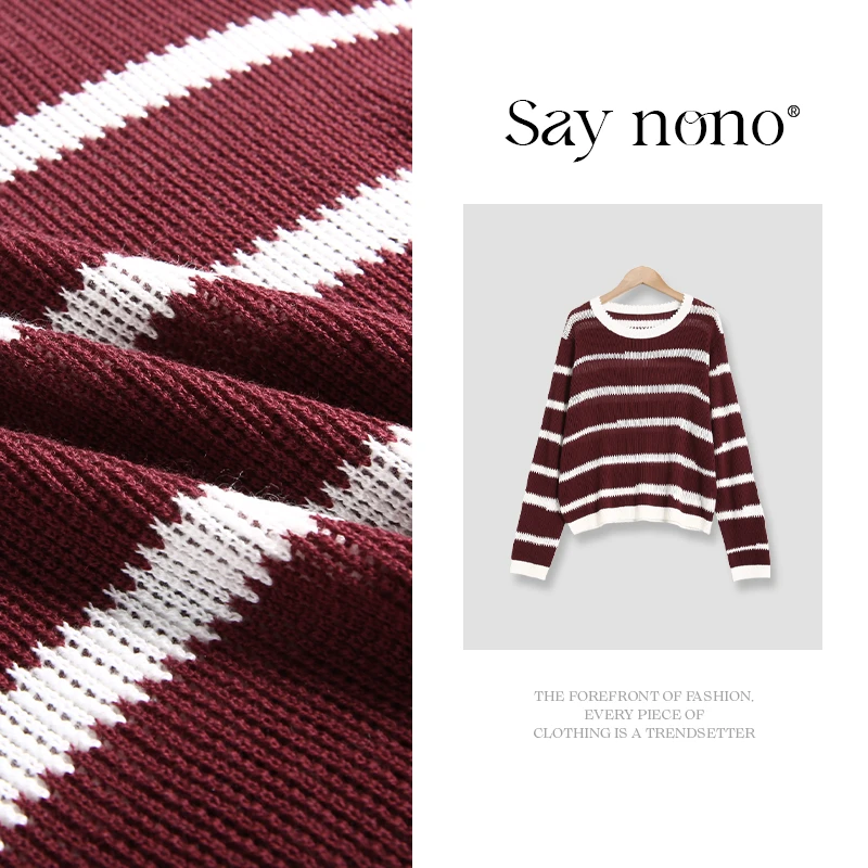 懒猫nono│Saynono 设计感韩版镂空条纹针织上衣女/XXZF2533