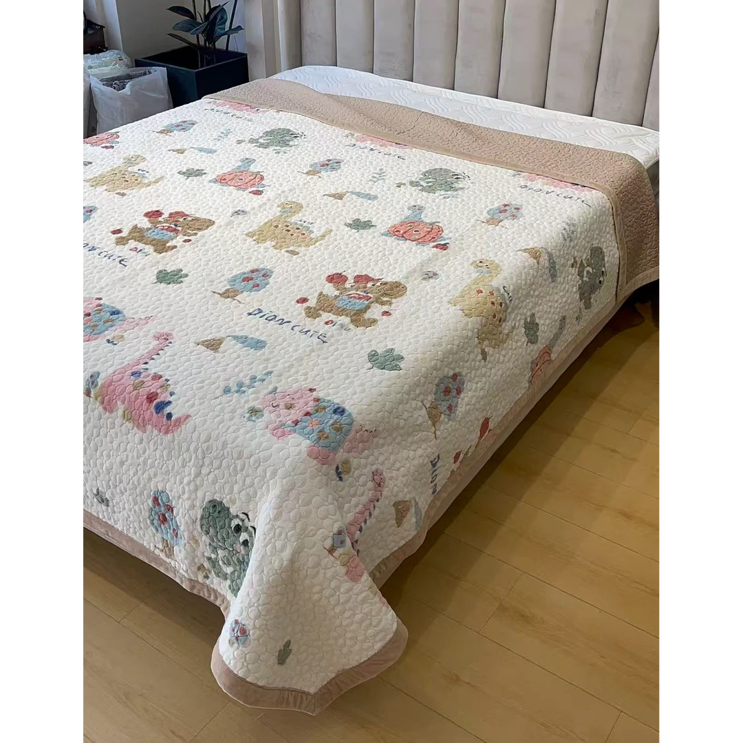 【木白】双面可用牛奶绒夹棉床盖加厚防滑秋冬榻榻米四季通用