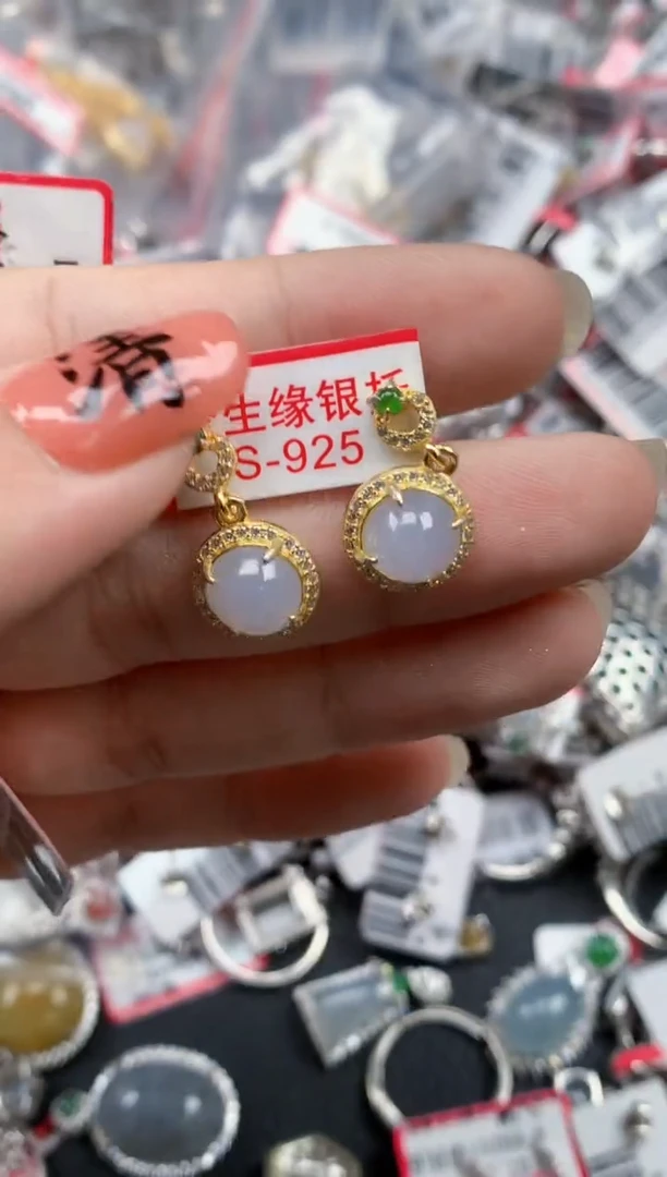 银S925镶嵌戒指翡翠天然A货缅甸翡翠