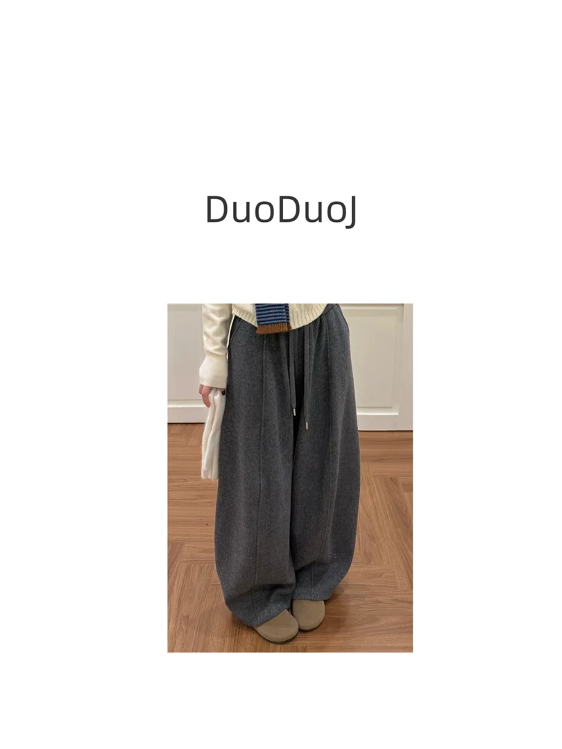【DuoDuoJ】【加绒参杂裤8909】韩系休闲百搭直筒抽绳简约