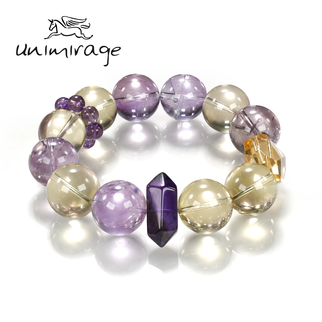 【紫雾金砂】天然紫水晶黄水晶随形原创水晶手串