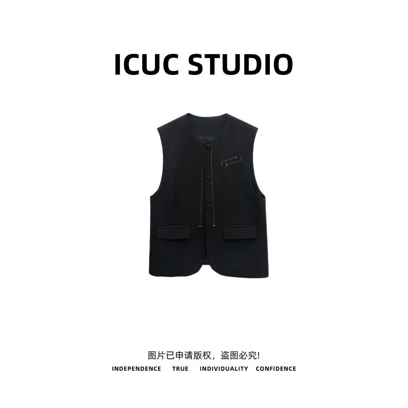 ICUC定制-【设计感圆领明线西装马甲】早春新款气质百搭马甲88139