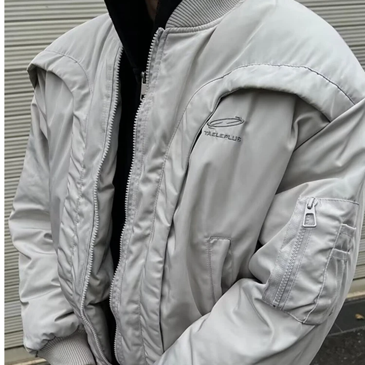 冬季解构弧形设计感小众短款棉衣2024新款男女飞行服保暖棒球棉服