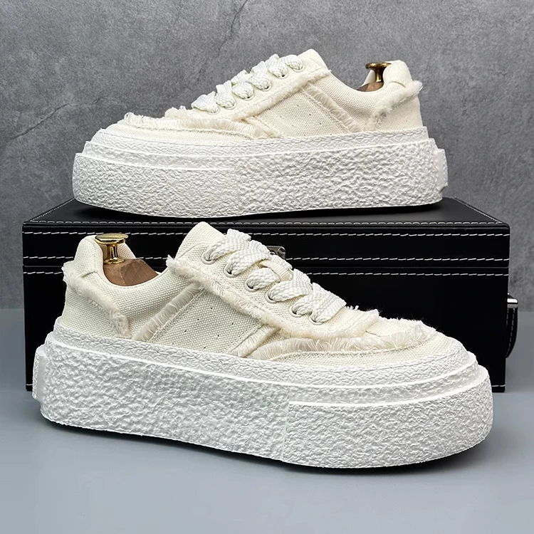 希尔爱玛港风厚底帆布鞋男2025秋季新款增高百搭运动休闲透气板鞋