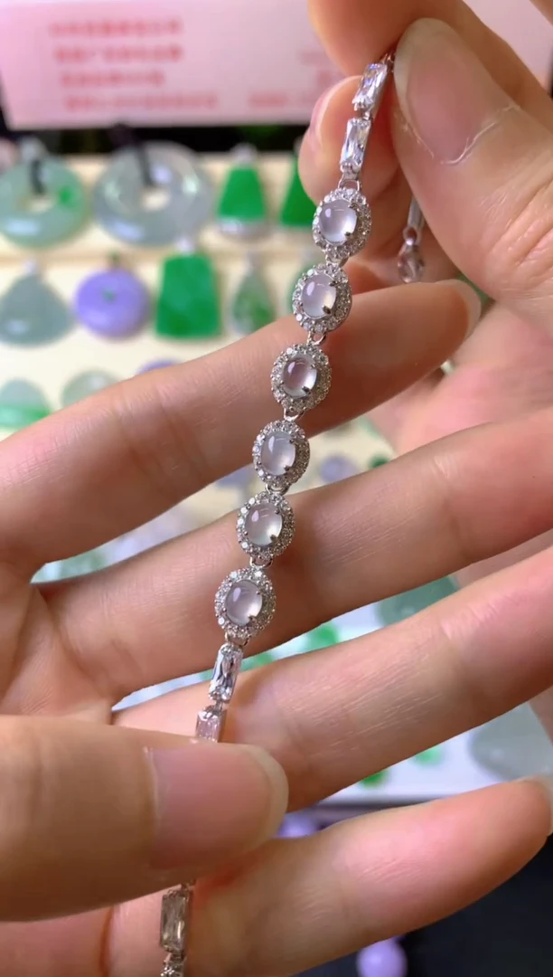 银S925镶嵌手链翡翠波*手链