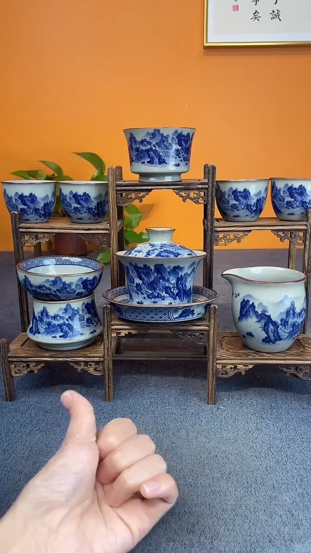 陶瓷景德镇釉下青花八件套＋壶