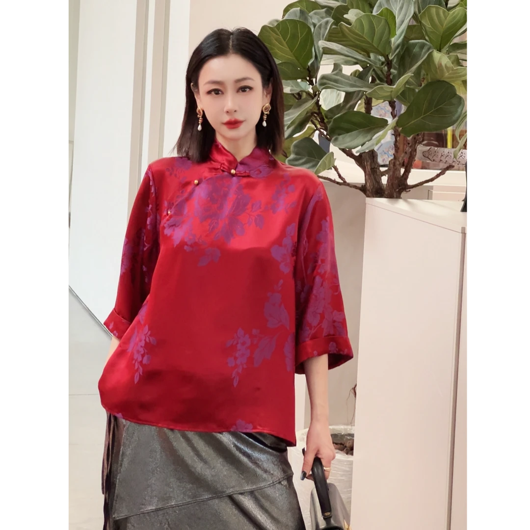 ZICOZYEE红色【老缎上衣时尚真丝唐装复古中国风（吉祥）】新中式上衣