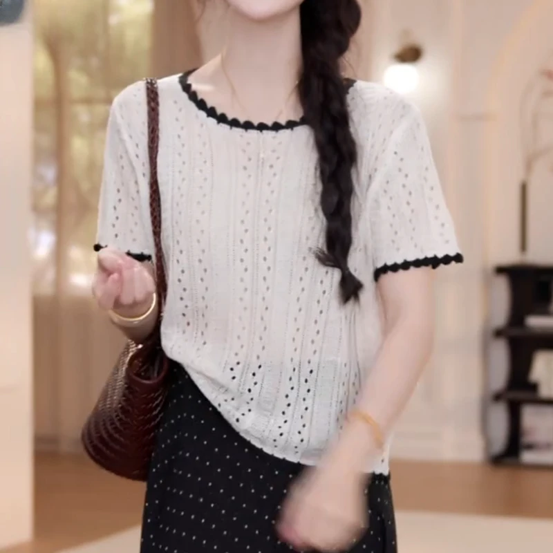 夏季薄款针织拼色镂空波西米亚短袖LK2503958