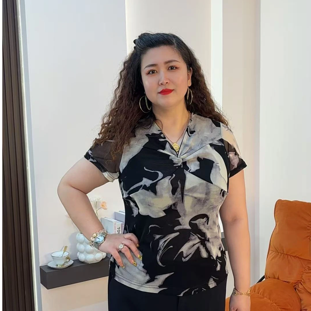 意琳大码新款百搭显瘦遮肉修身时尚高弹T恤52066