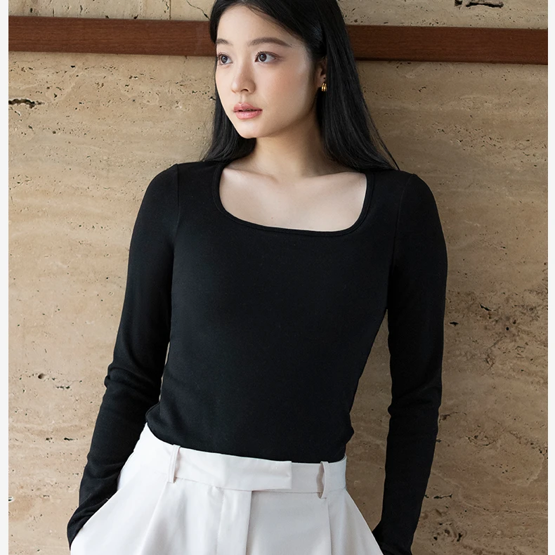 德绒羊毛方领带胸垫T恤打底衫衣女秋冬内搭加绒秋冬保暖内衣上衣