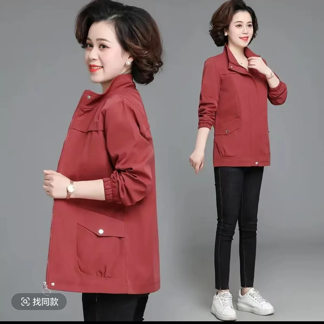 7849妈妈装外套洋气夹克上衣新款50岁中老年风衣短款五楼西