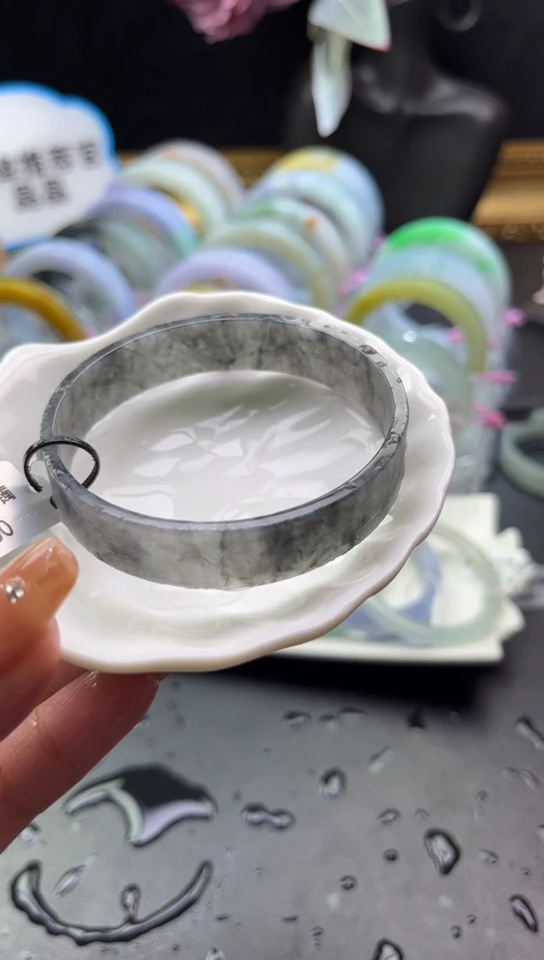 未镶嵌手镯定制翡翠冰水墨乌鸡59-60「定制不退不换」