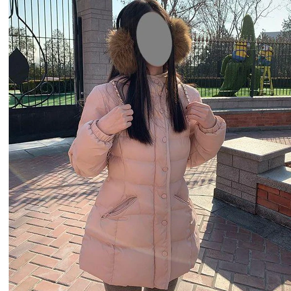 温柔风浅粉休闲加厚棉衣外套女冬季新款收腰连帽中长款保暖棉服女