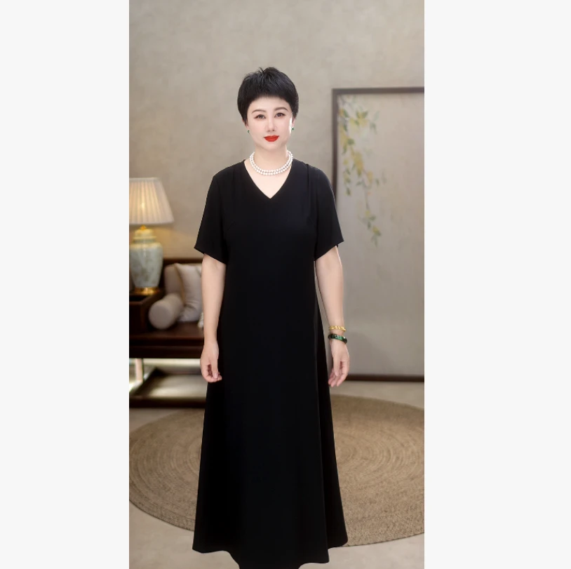 【清仓】25年夏重磅醋酸缎轻奢简约气质V领女款连衣裙A3613-1