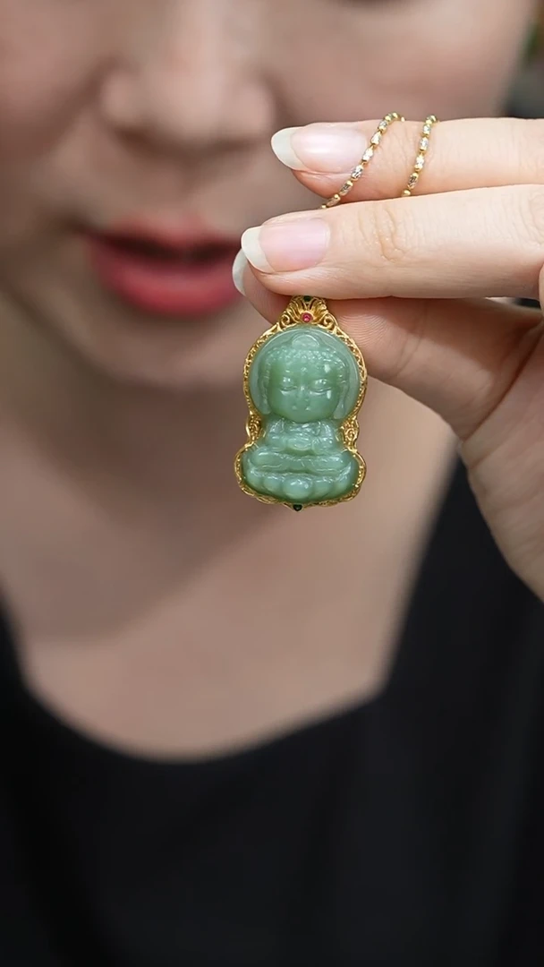 吊坠(不含链)18K金镶嵌和田玉宝宝佛