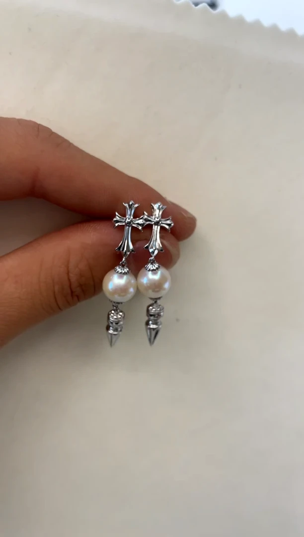 银S925镶嵌耳饰海水珍珠8-9