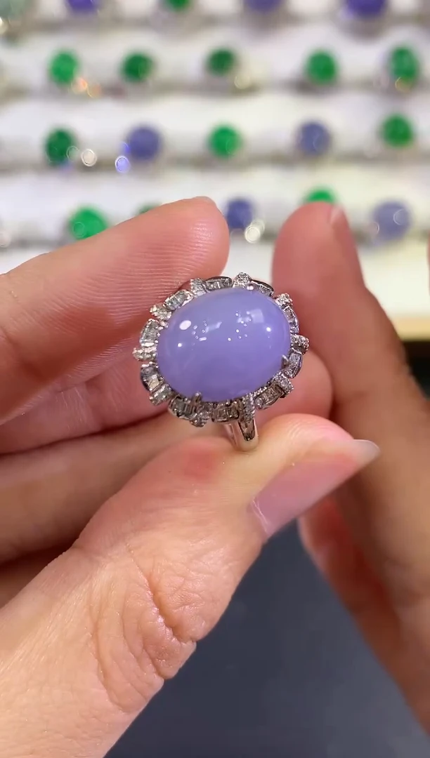 翡翠戒指18K金镶嵌B136    紫货有色差