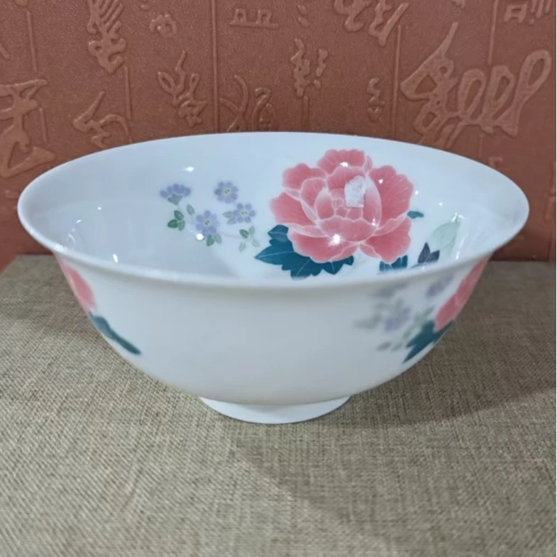 185函夏非遗釉下五彩芙蓉花断中带像饭碗