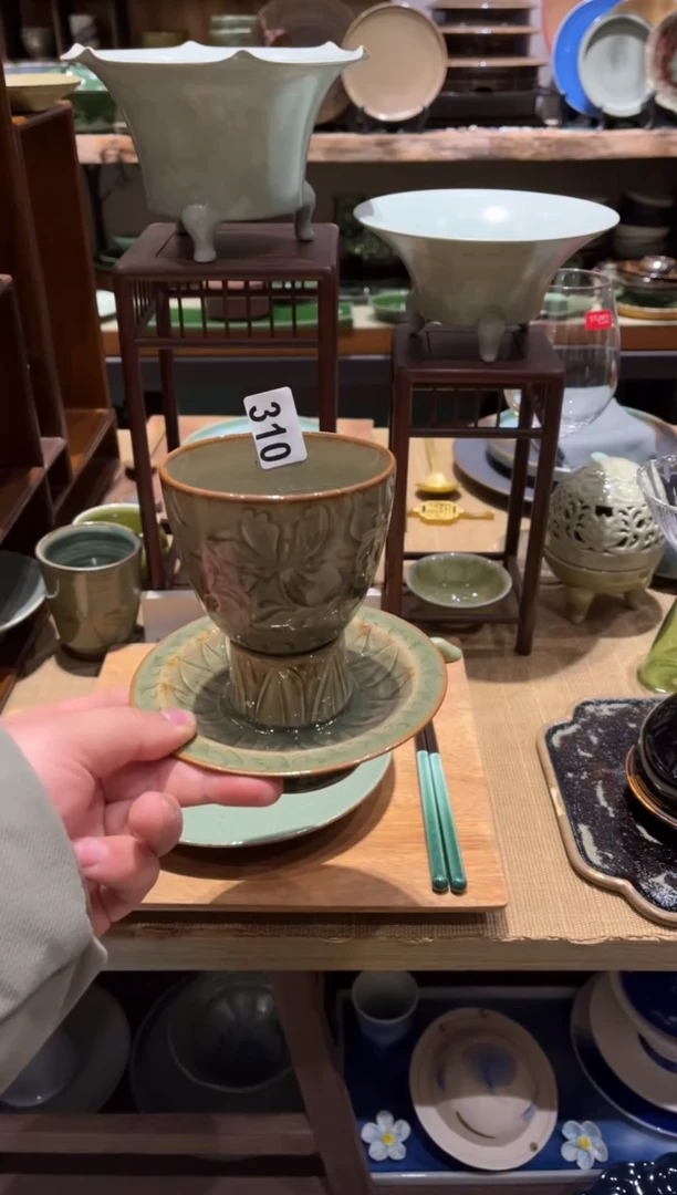【闪购商品】瓷片310  微瑕草绿茶杯一套