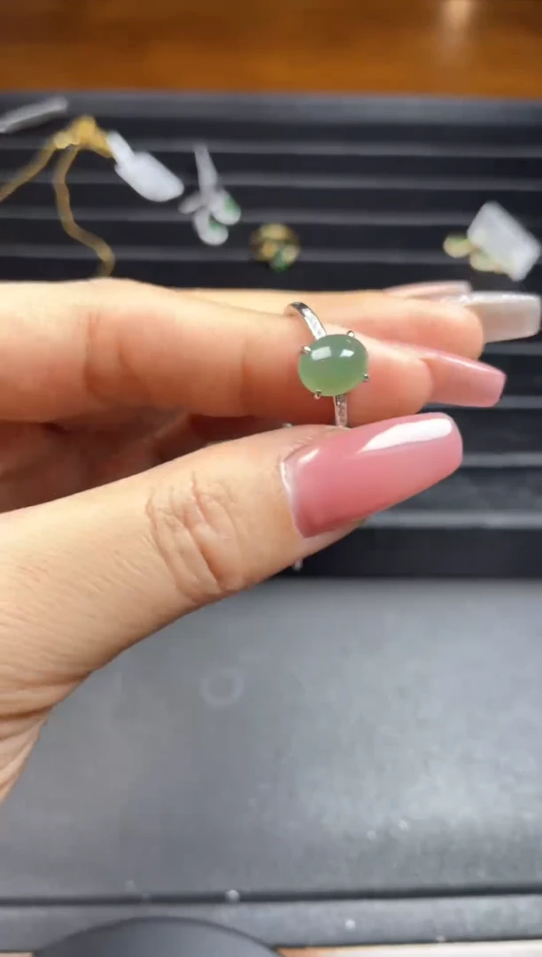 银S925镶嵌戒指翡翠天然翡翠A货