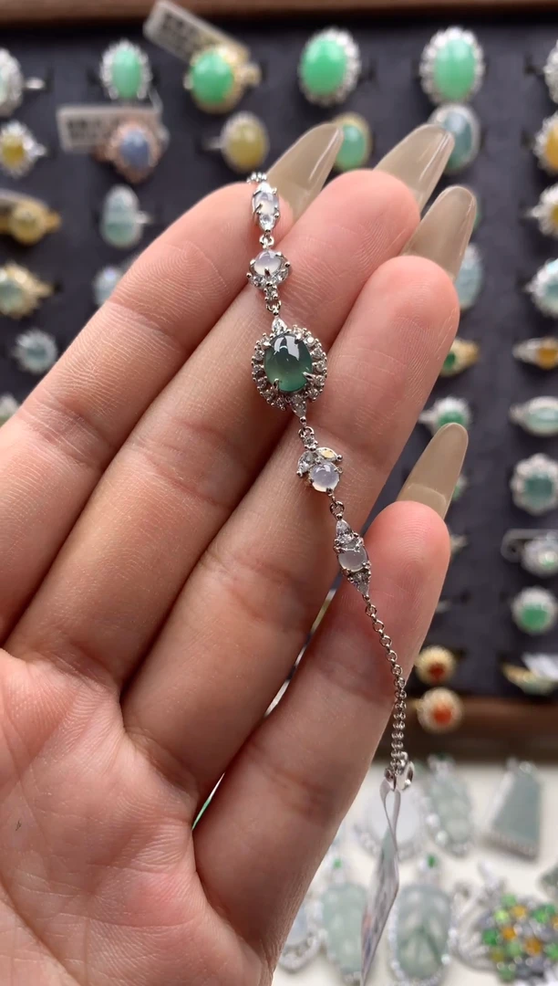 吊坠(不含链)银S925镶嵌翡翠手链