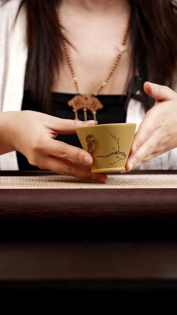 茶壶紫砂小鸟斗笠杯