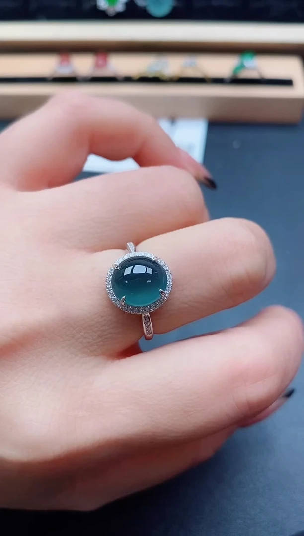 翡翠戒指银S925镶嵌8050