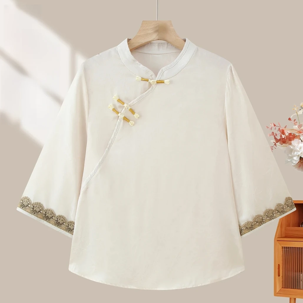新中式斜襟立领提花小衫夏款中国风复古宽松时尚百搭季新中式上衣
