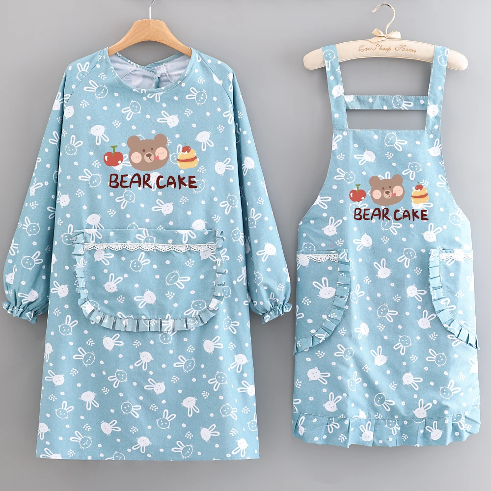 新款长袖防水防油污厨房做饭围裙家用清洁罩衣美甲摆摊上班工作服