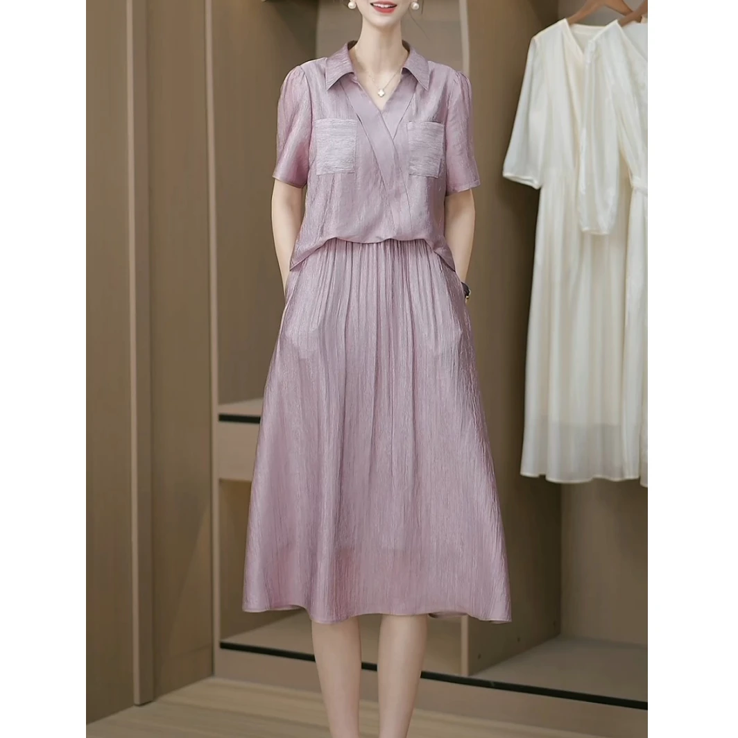 C时尚短袖连衣裙夏季新款气质显瘦时尚百搭收腰假俩件裙子5193#