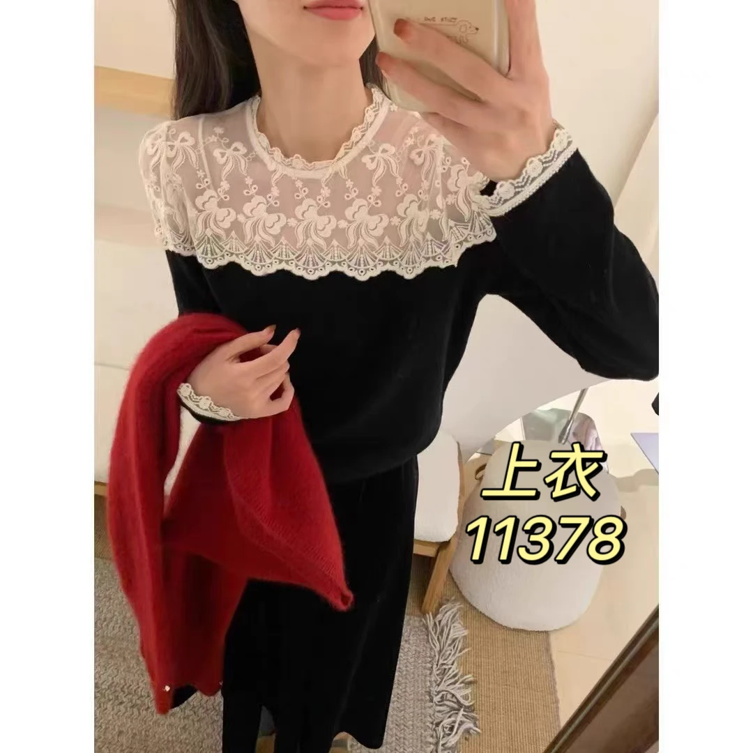 11378（部分无水洗唛，介意慎拍）SANFAN新款蕾丝拼接针织衫