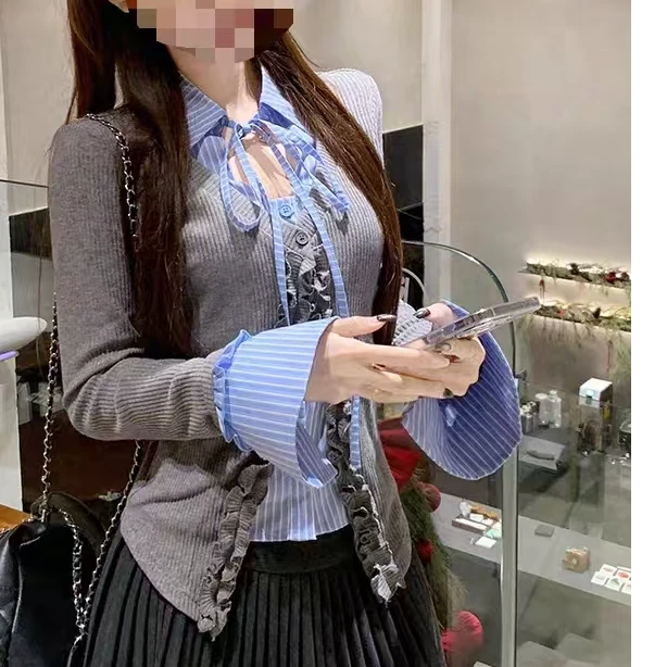 大码女装复古拼接设计假两件9219