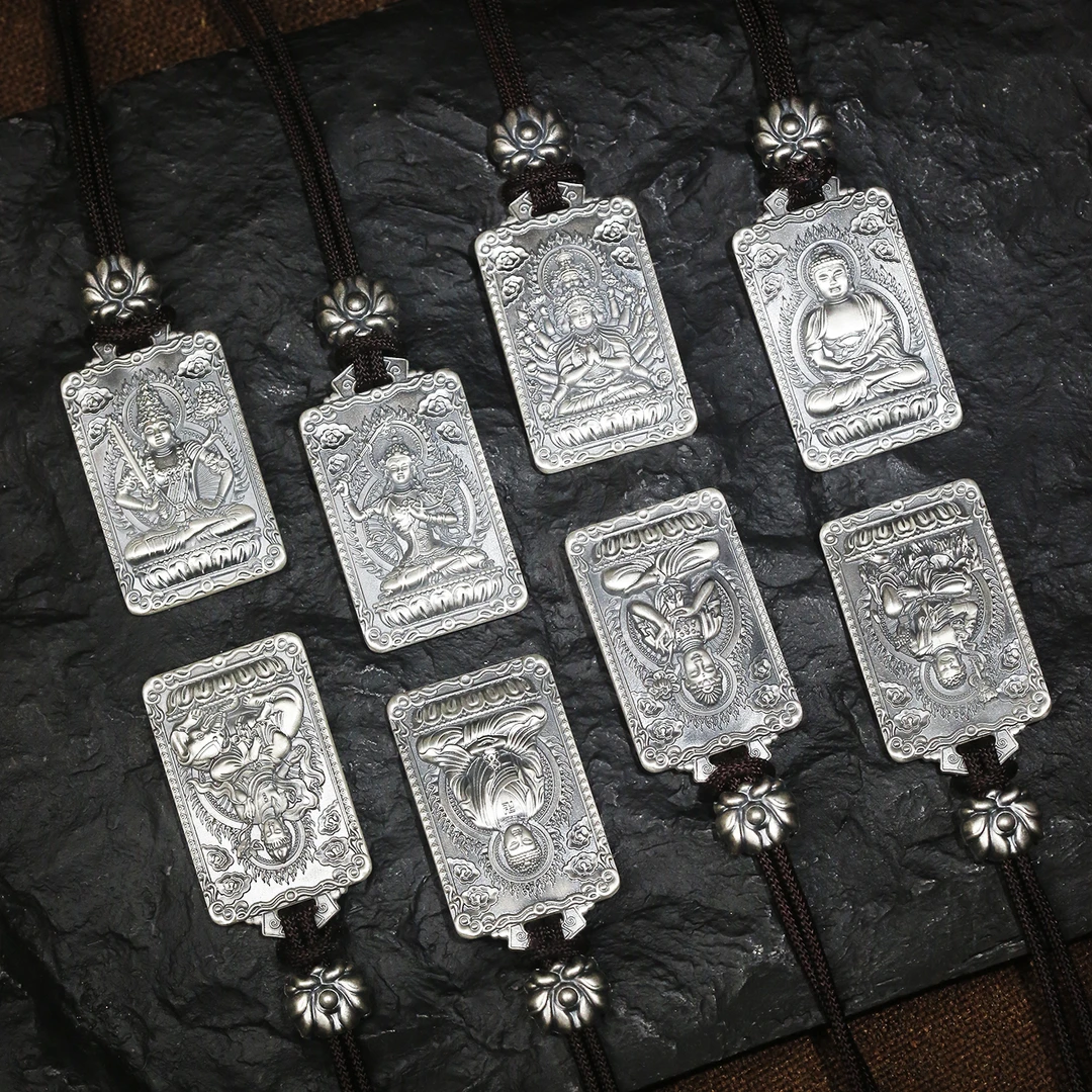 吊坠足银 足银999本命佛吊坠项链国风双面守护神吊坠项链男女情侣