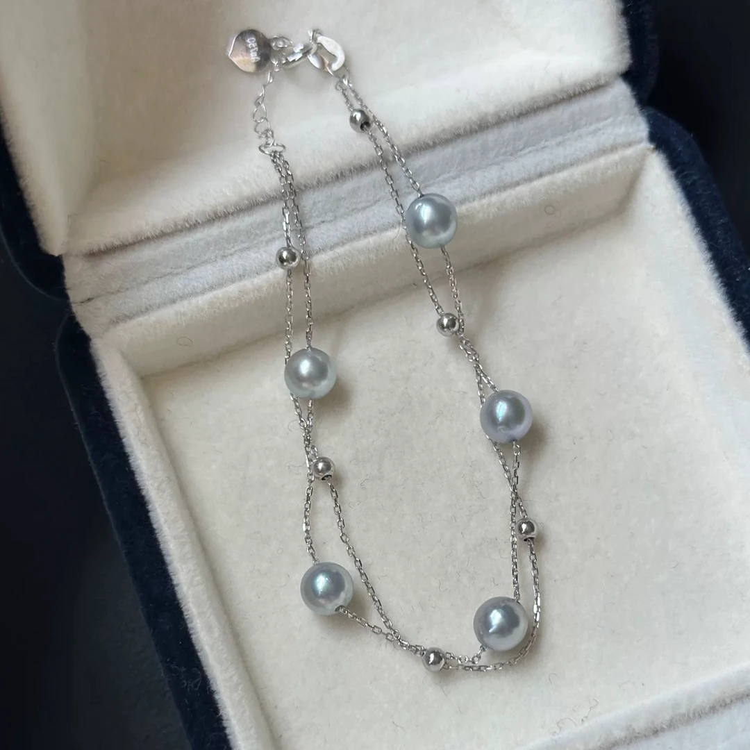 akoya真多麻海水珍珠手链 6-7mm 满天星双层手链近圆