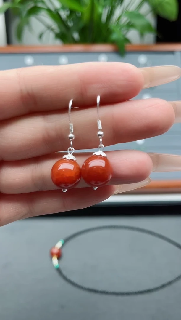 【闪购商品】玛瑙/玉髓耳饰银S925镶嵌1138龙鳞玛瑙