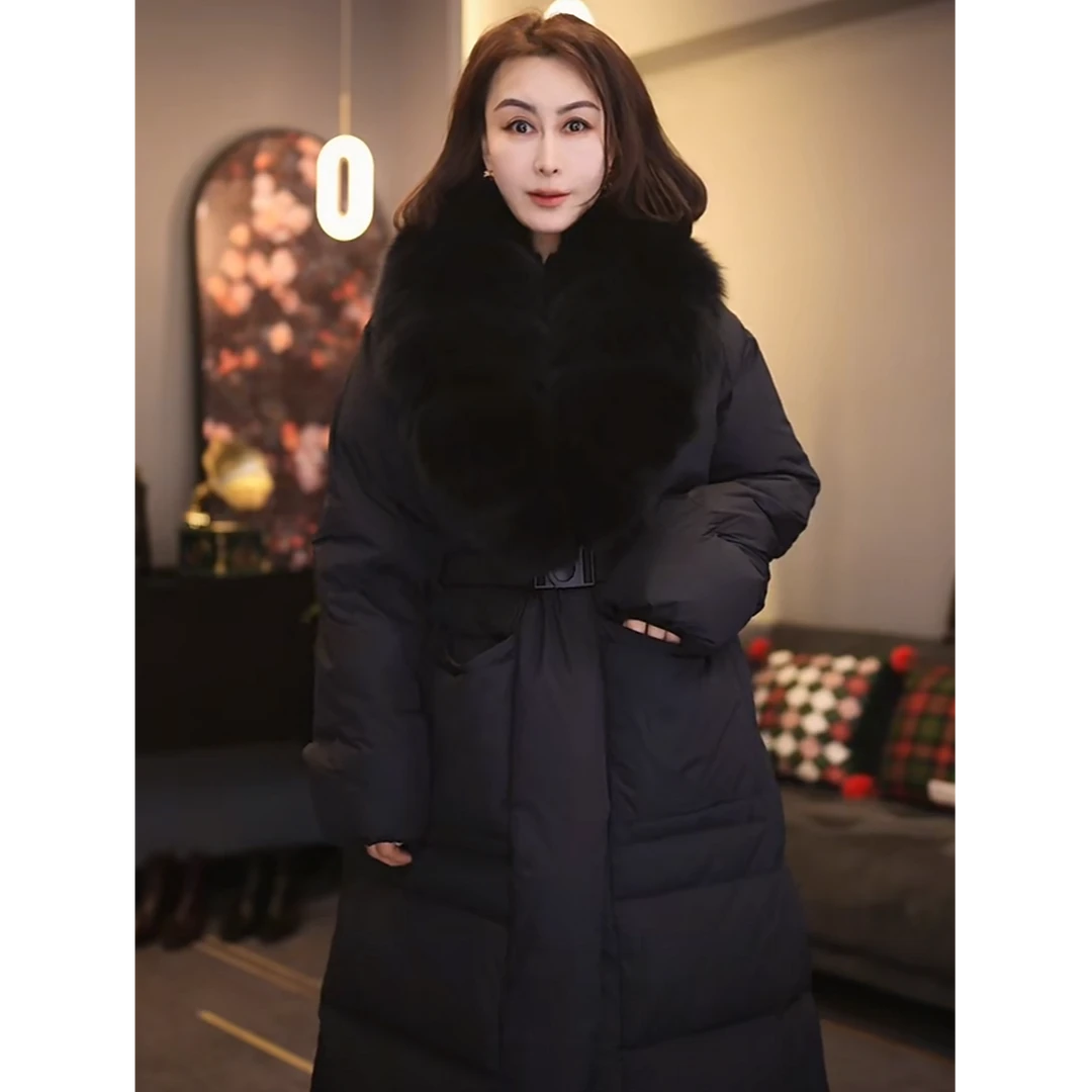 1212长款宽松型高充绒量女款羽绒服秋冬黑色毛领