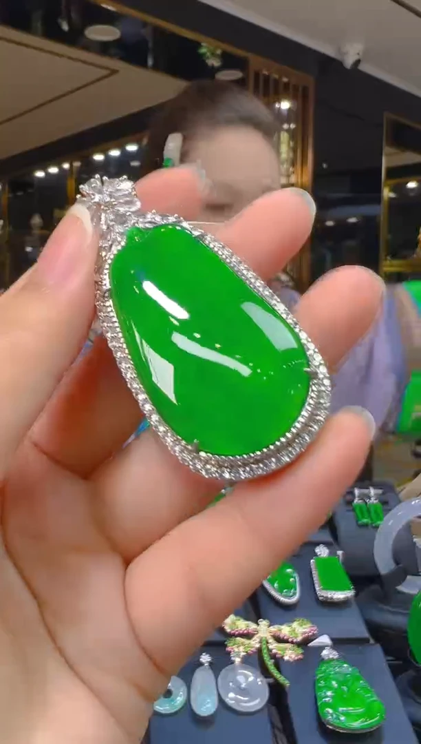 翡翠银S925镶嵌吊坠(赠链)014