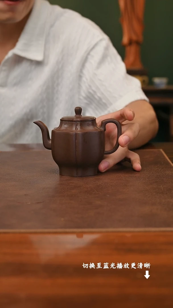 茶壶紫砂筋纹宫灯 老紫泥230cc