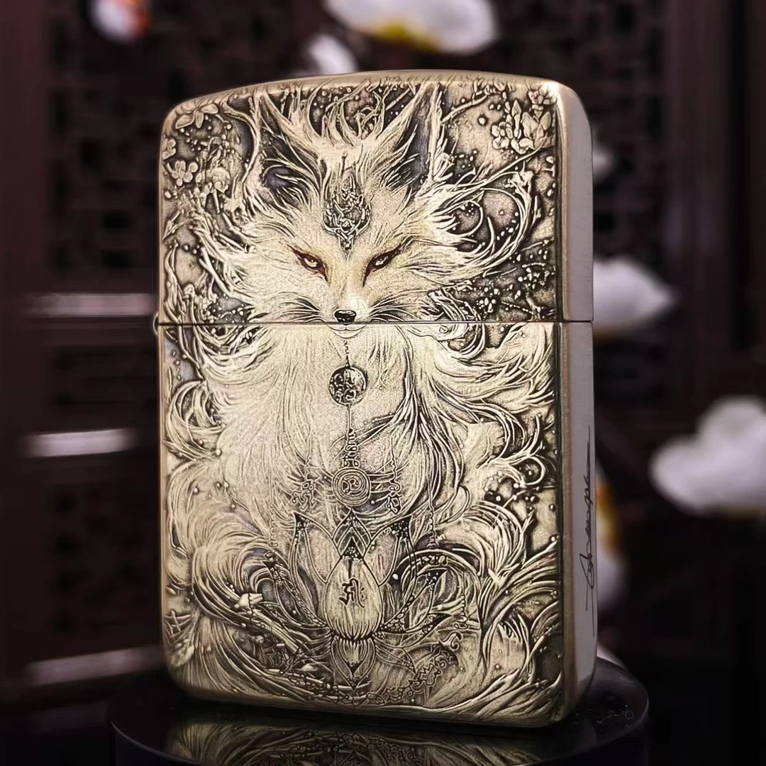ZIPPO/之宝【前世今生九尾狐】军机黄铜立体浮雕防风打火机DYX1H1F1