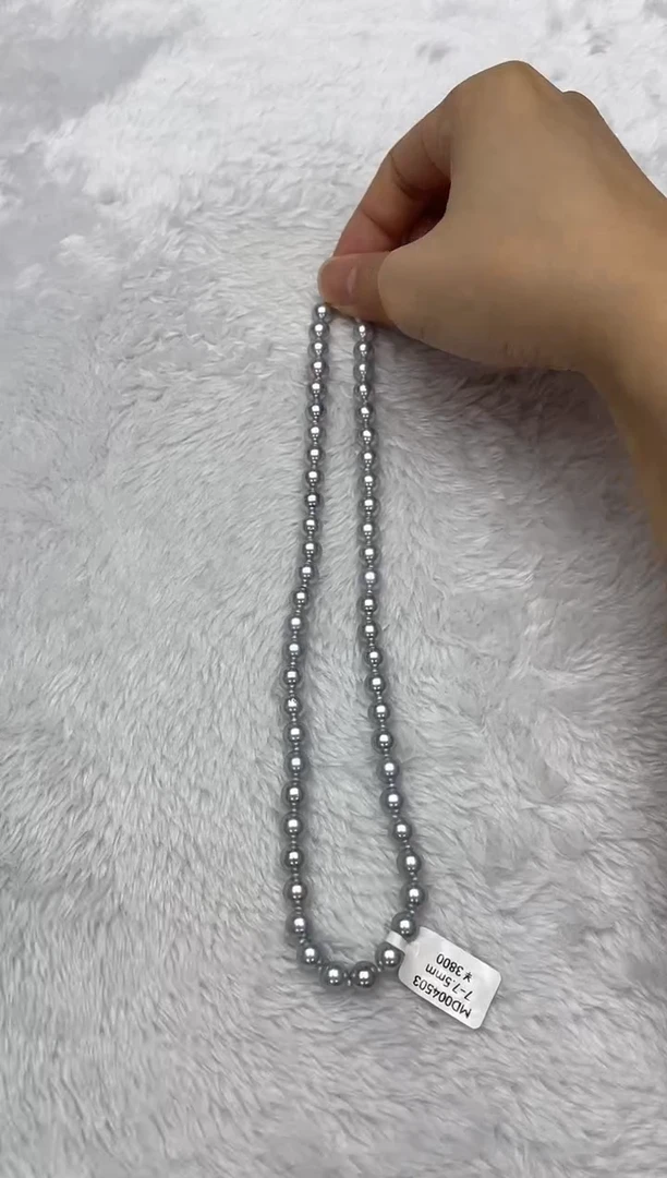 海水珍珠银S925镶嵌项链AK真多麻7-7.5mm