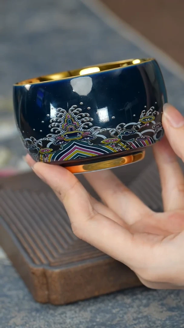 【蓝】【鎏金皇家御品杯（叶子）】【12西泠礼盒】