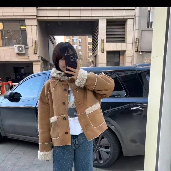 A5175内里毛毛麂皮帽版外套主播穿S码