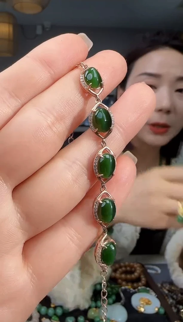 银S925镶嵌手链和田玉1