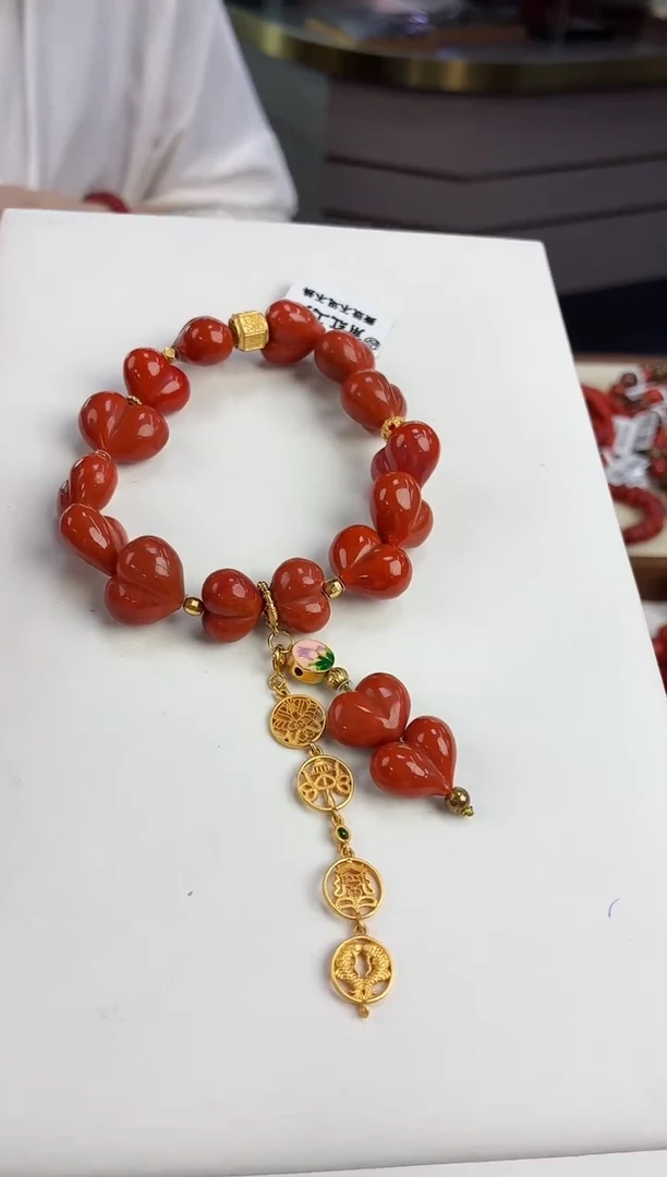 银S925镶嵌屁桃DIY手串南红玛瑙j****主一个/条