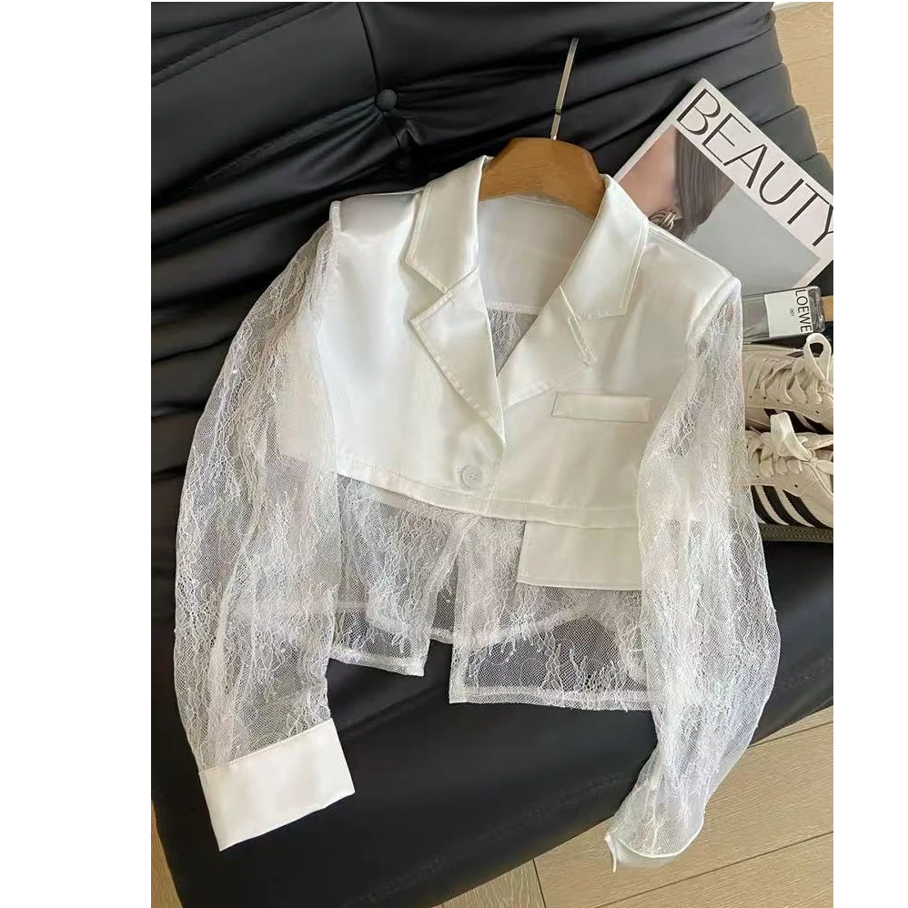 SS姗姗春季气质时尚小众设计感蕾丝长袖外套小衫50370613